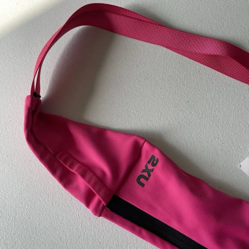 2XU Run Belt Athletic Running Waist Bag Pack Fuchsia/Black Reflective One Size